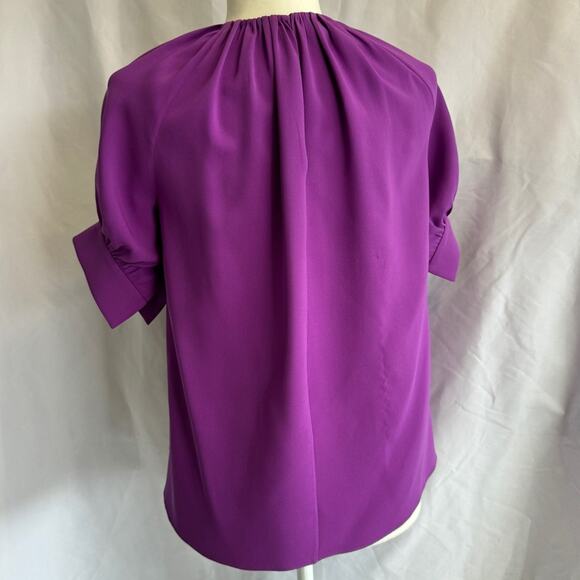 Oscar de la Renta Gathered Stretch Silk Blouse in Hyacinth - Size 4 - Picture 9 of 14